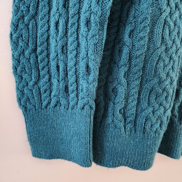 Talbots Cotton Angora Dark Teal Cable Knit Fisherman Sweater with Button Detail - Picture 8 of 10